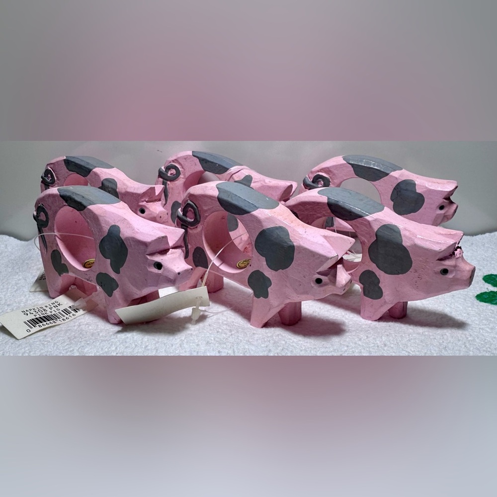 🐷Playful Pink Pig Wooden Napkin Rings